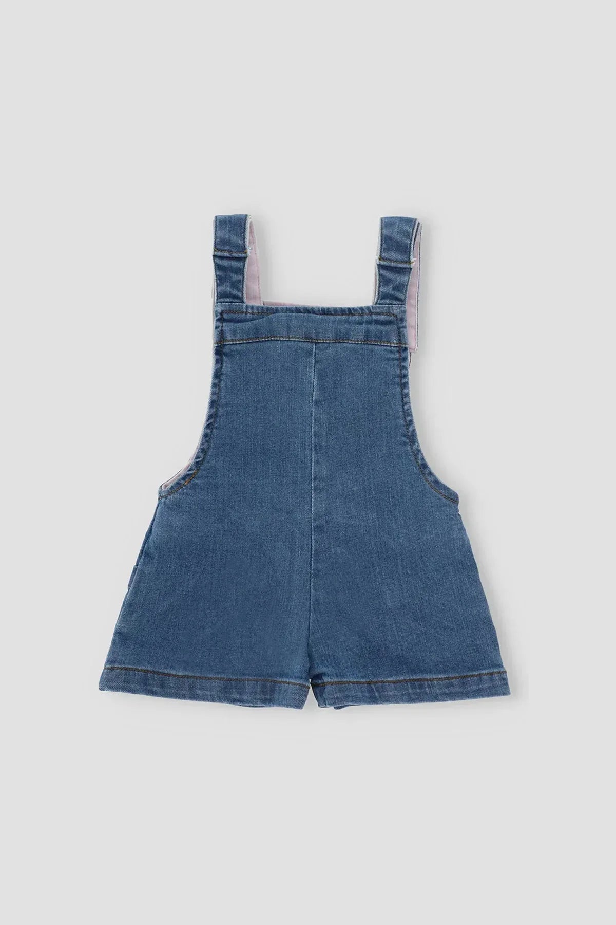 Denim Romper Dress For Baby Girl - Mid Blue