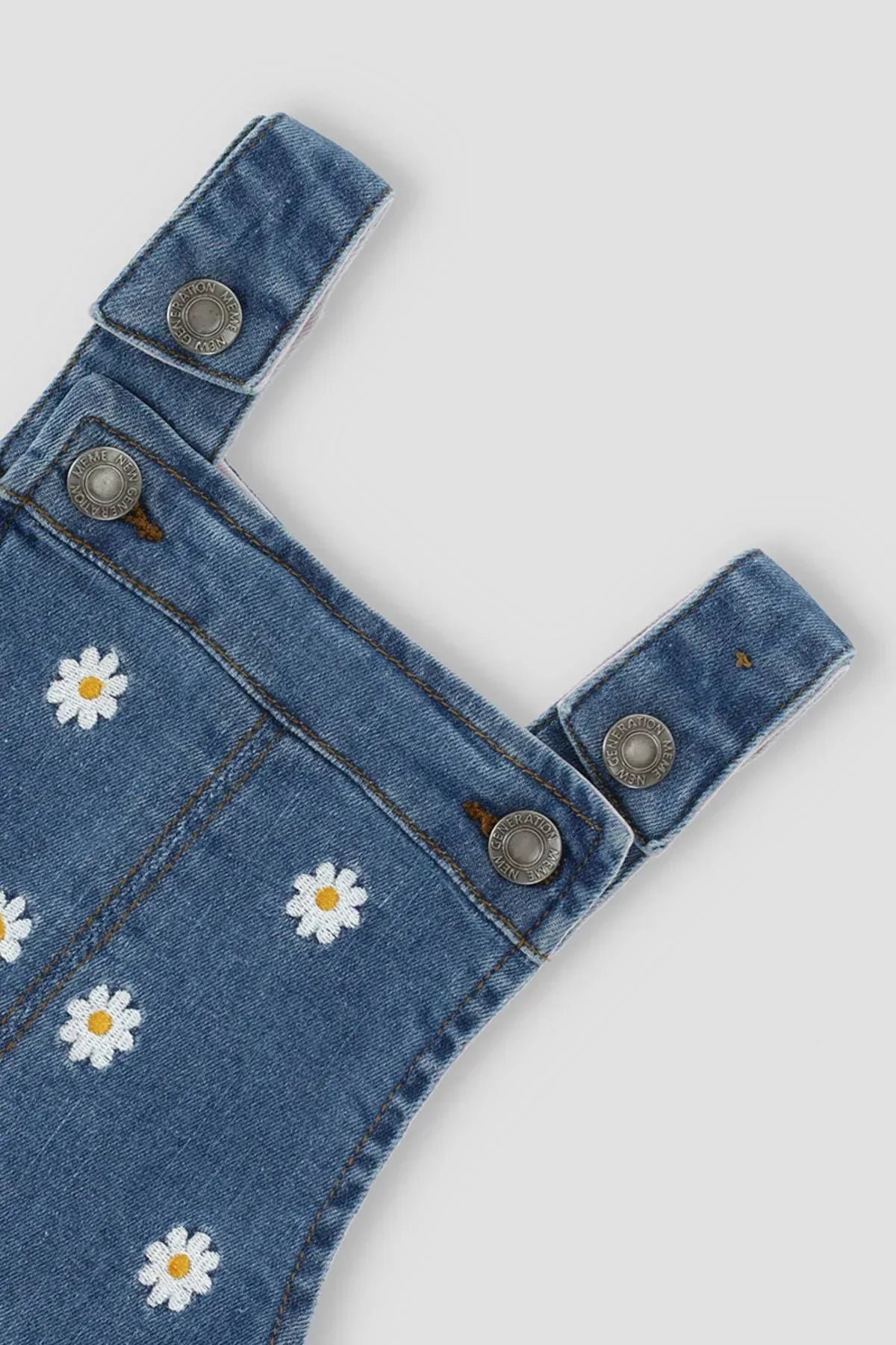 Denim Romper Dress For Baby Girl - Mid Blue