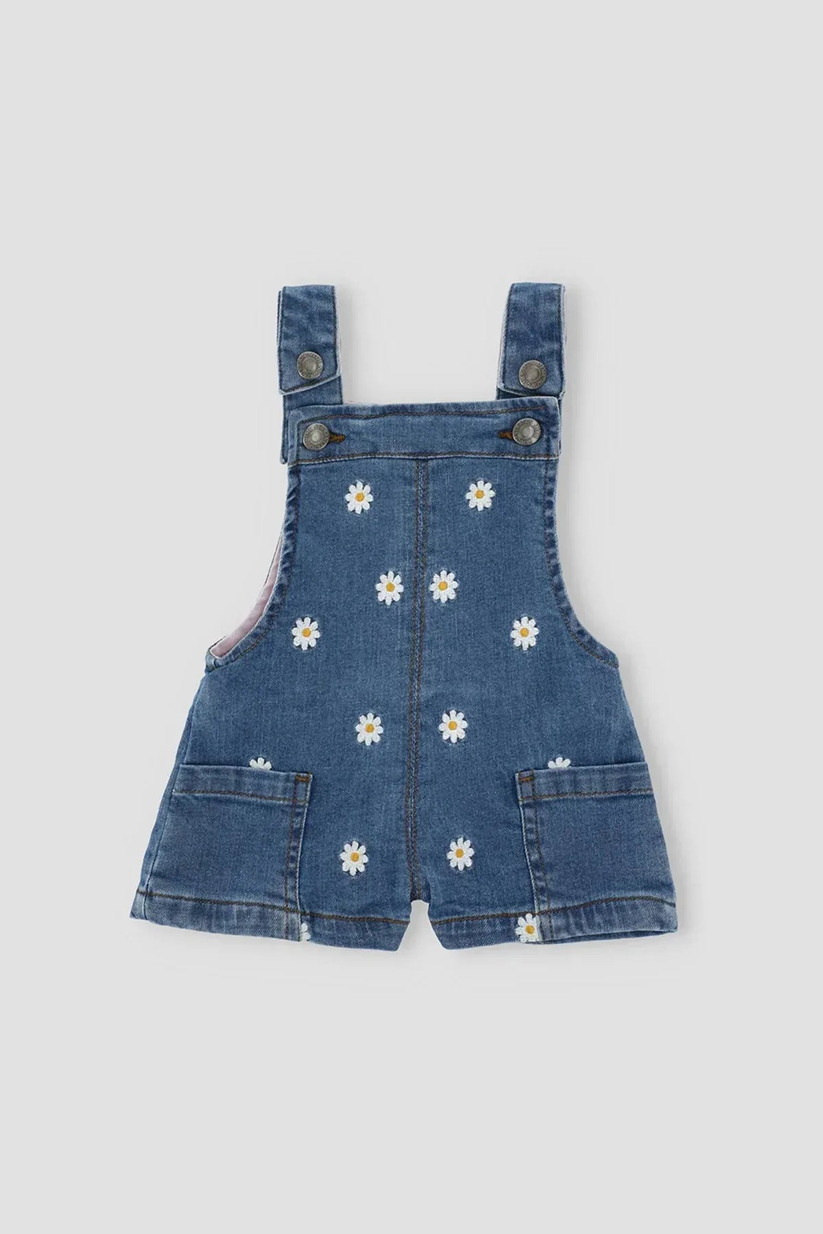 Denim Romper Dress For Baby Girl - Mid Blue