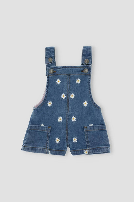 Denim Romper Dress For Baby Girl - Mid Blue